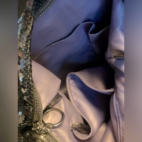 Auth Coach Poppy Silver Sequin Spotlight Tote Bag Medium Great Condition Vintage - Picture 9 of 17